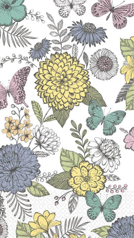 Amscan Butterfly Sketch Disposable 2 Ply Paper Guest Towels Tableware (16 Piece), 8" x 4.5", Pastel