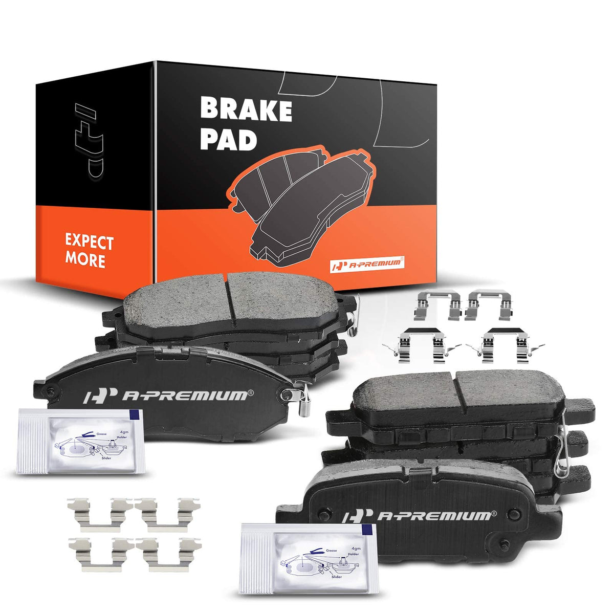 A-Premium Front & Rear Ceramic Disc Brake Pads Set Compatible with Select Nissan and Infiniti Models - G37 (Sedan), Murano, 370Z, QX70, QX50, Q70L, Q70, Q40, M56, M45, M37, M35H, M35, G35, G25, FX45