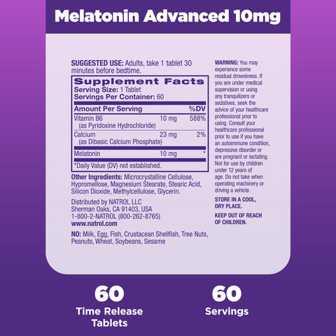 Natrol Advanced Sleep Melatonin Tablets, Maximum Strength, 60 Count, Pack of 5