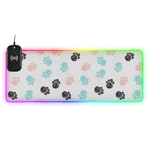 Doodle Dog Paw Wireless Charging Mouse Pad for Mobile Phone Extra Large Gaming Mousepad with 13 Lighting Modes Computer Mat for MacBook PC Laptop Desk Office Home Gaming