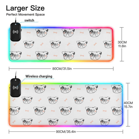 Cute Animal Cat Dog Wireless Charging Mouse Pad for Mobile Phone Extra Large Gaming Mousepad with 13 Lighting Modes Keyboard Mat for Gaming MacBook PC Laptop Desk Office Home