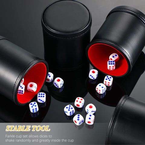 Skylety 6 Pieces PU Leather Dice Cups PU Leather Dice Cup Set, Red Leatherette Felt Lining Quiet Shaker with 30 Dices for Craps Farkle Game