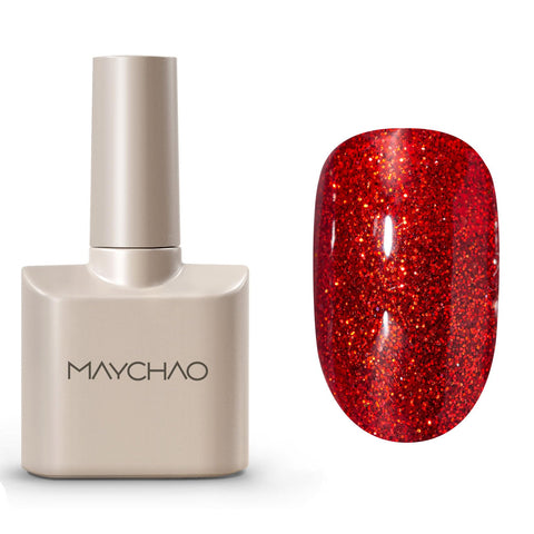 MAYCHAO Glitter Gel Nail Polish, 15ML Red Glitter Gel Nail Polish, Soak Off UV LED Red Shimmer Gel Polish Nail Art Starter Manicure Salon DIY at Home, 0.5 OZ