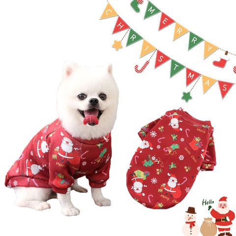 Aimondow Pet Dog Christmas Clothes Costume, Xmas Holiday Santa Warm Soft Puppy Sweater, Christmas Party Cosplay Costumes for Small Medium Dogs and Cats (Printed, Large)
