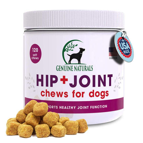 Genuine NaturalsÃƒÆ’Ã‚Â¢ÃƒÂ¢Ã¢â€šÂ¬Ã…Â¾Ãƒâ€šÃ‚Â¢ Hip and Joint Supplement for Dogs - Glucosamine Chondroitin, MSM, Organic Turmeric Soft Chews, Dog Vitamins, Supports Healthy Joint Function and Helps with Pain Relief,120 Count