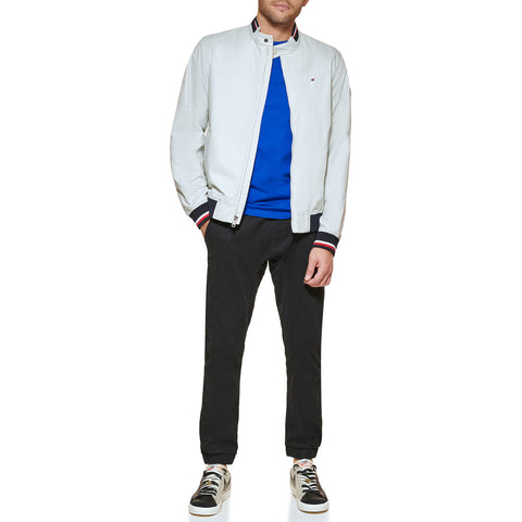 Tommy Hilfiger Men's Lightweight Varsity Rib Knit Bomber Jacket, Ice Poly, Large