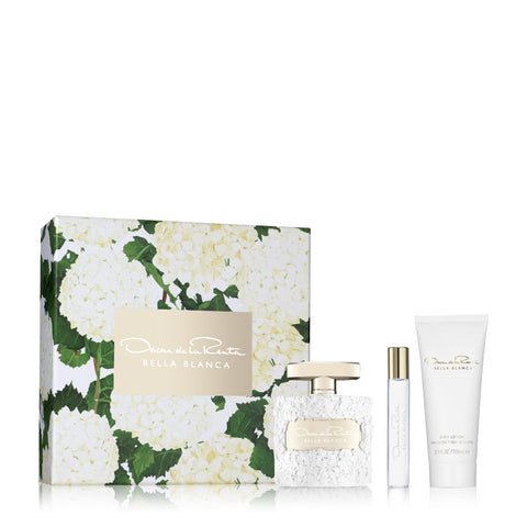 Oscar de la Renta Bella Blanca Eau de Parfum 3 Piece Gift Set for Women - Perfume Spray 3.4 Fl. Oz, Purse Spray, Travel Spray 0.5 Fl. Oz, and Body Lotion 3.4 Fl. Oz