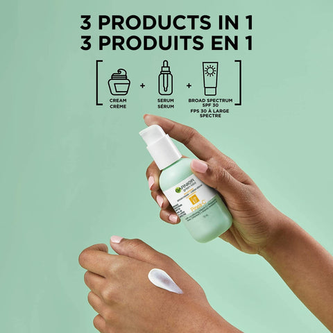 Garnier Green Labs Pinea-C 3-in-1 Brightening Serum Cream, 24H Moisture + Serum + SPF 30 with Vitamin C, 2.4 Fl Oz (72mL), 1 Count (Packaging May Vary)