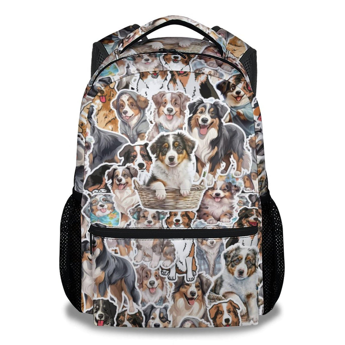 AIOMXZZ Australian Shepherd School Backpack for Kids, 16 Inch Grey Dog Backpacks for Girls Boys, Cute, Durable, Lightweight, Large Capacity Bookbag for Travel