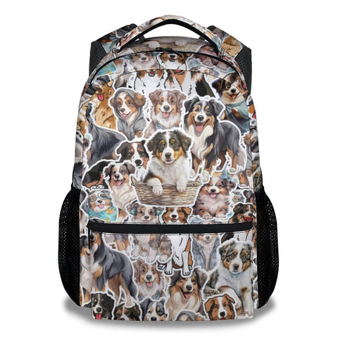 AIOMXZZ Australian Shepherd School Backpack for Kids, 16 Inch Grey Dog Backpacks for Girls Boys, Cute, Durable, Lightweight, Large Capacity Bookbag for Travel
