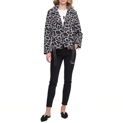 DKNY Women's Animal Print Moto Jacket, BK FR VN C