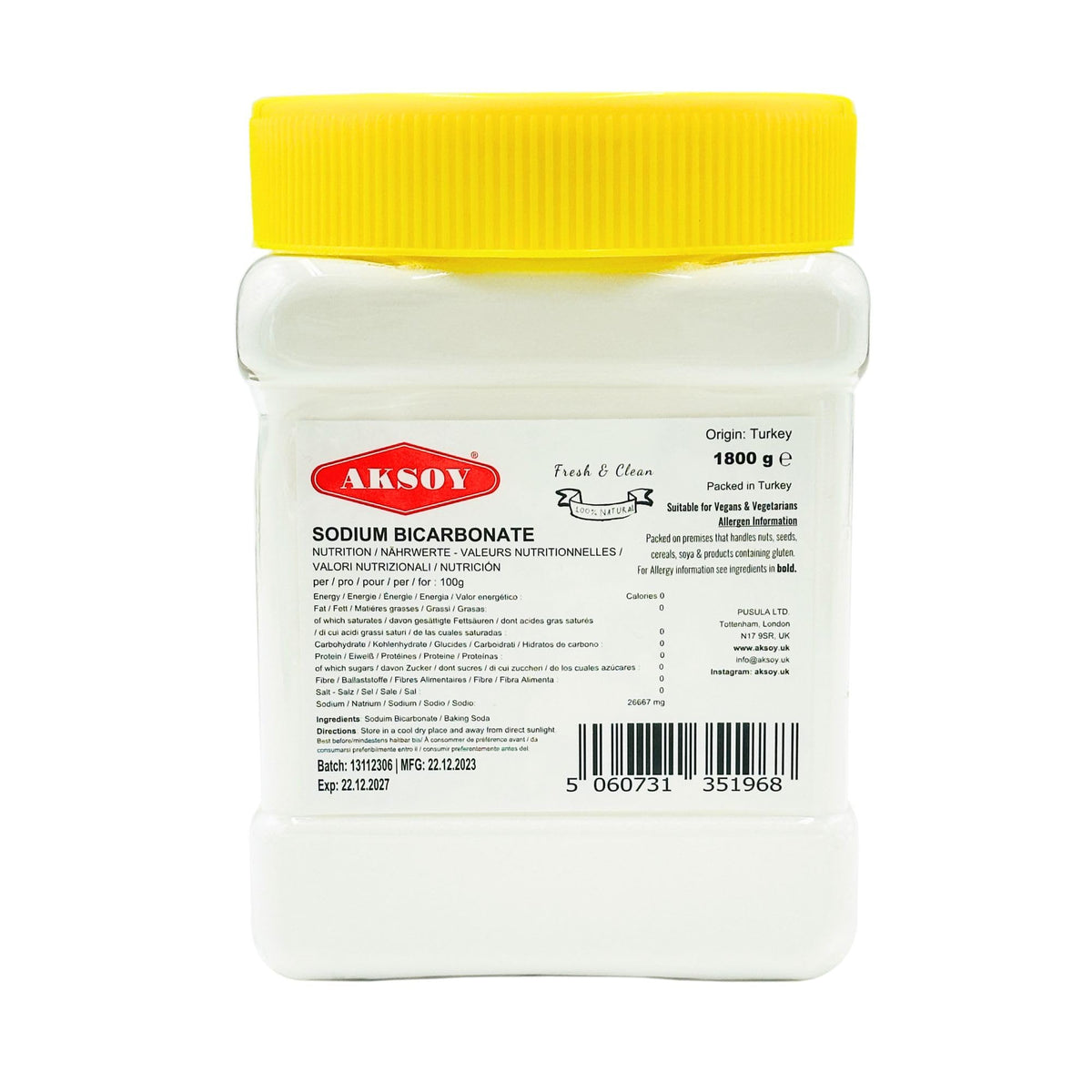 Aksoy Baking Soda 1.8KG || Pure Sodium Bicarbonate Powder, Highest Purity, Food Grade, Pure Baking Soda For Cooking, Baking, Cleaning, & More!