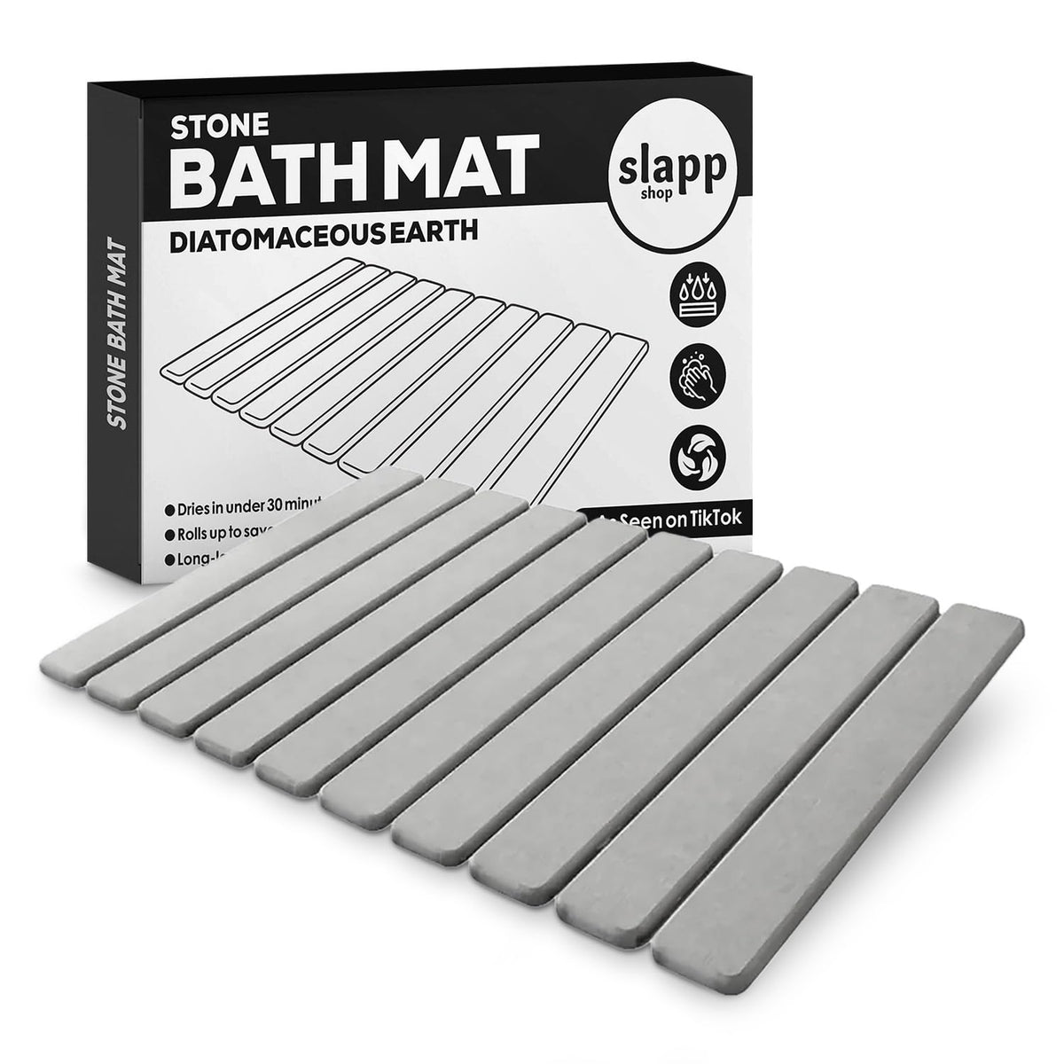 Slapp Shop Roll-Up Bathroom Shower Mat, Quick Dry Diatomaceous Stone, Reusable Premium Stone Bath Mat