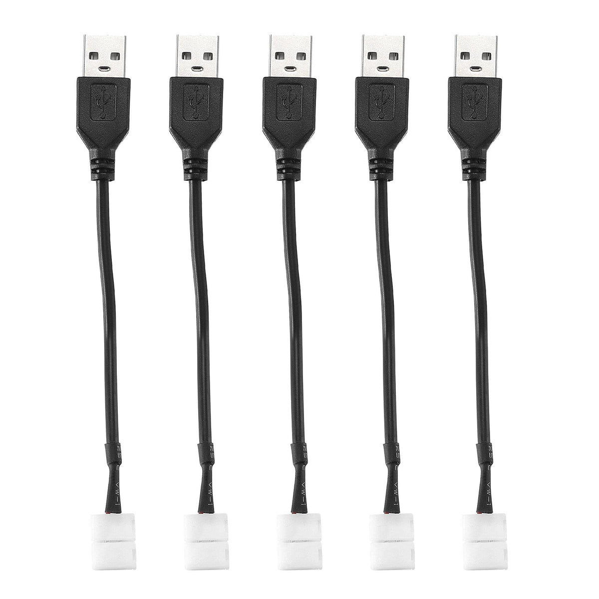 sourcing map LED Strip Light Connector 2 Pin 8mm Solderless Connector to USB Cable 150mm Length Black 5Pcs