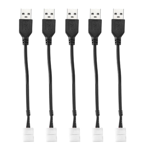 sourcing map LED Strip Light Connector 2 Pin 8mm Solderless Connector to USB Cable 150mm Length Black 5Pcs