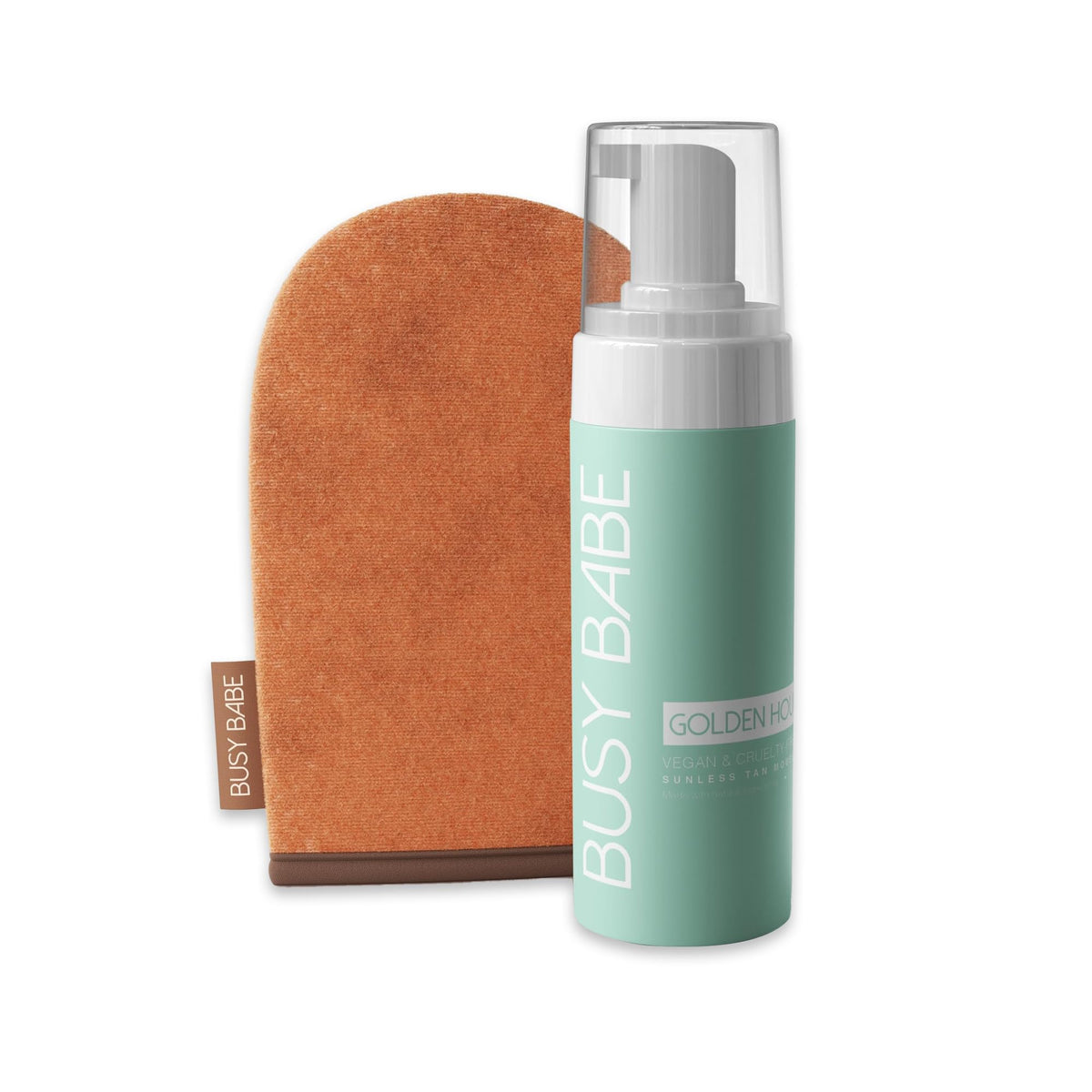 Busy Babe Golden Hour Rapid Fast Natural Dark Bronze Self Tanning Mousse - Includes mitt, for natural looking, odorless fake tan results every time! Best new self tan mousse.