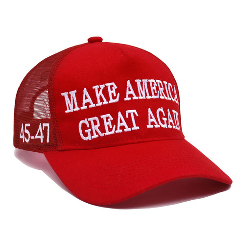 Hiwelove Trump Hat MAGA Hats Trump 2024 45-47 Make America Great Again Slogan with USA Flag Adjustable Baseball Cap Mesh-Back, Maga Hat Red, One size
