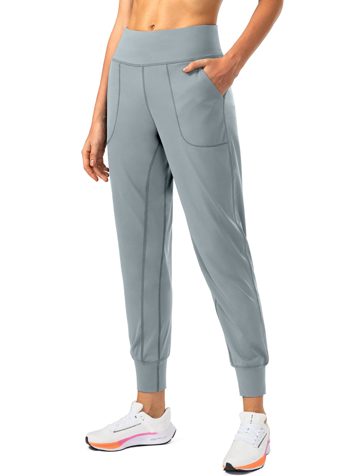 Soothfeel Women's Joggers with Zipper Pockets High Waisted Athletic Workout Yoga Pants Joggers for Women Regular (Bright Grey, XX-Large)