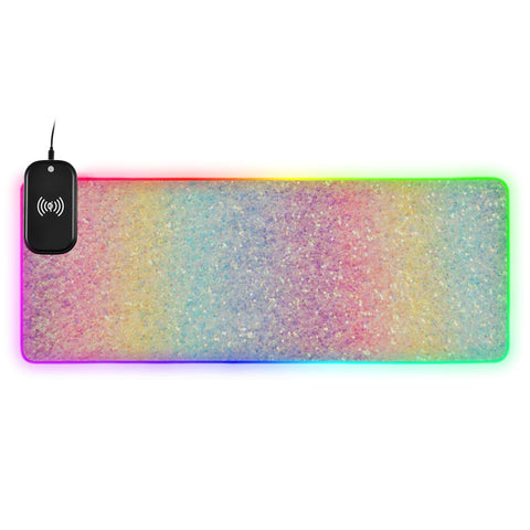 Glitter Lights Wireless Charging Mouse Pad for Mobile Phone Extra Large Gaming Mousepad with 13 Lighting Modes Computer Mat for MacBook PC Laptop Desk Office Home Gaming