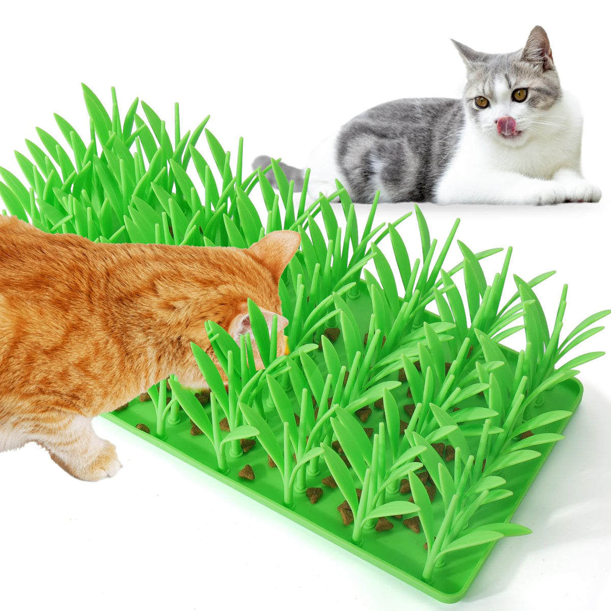 Palksky Silicone Grass Mat for Cats, Slow Food Cat Grass Mat for Indoor Cats, Foraging Snuffle Mat for Dog/Cat, Interactive Enrichment Cat Mat