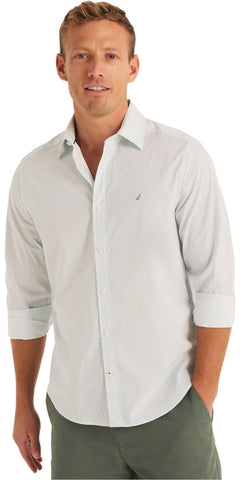 NAUTICA Mens Classic Button-down-shirts, Print Teal White., Large US