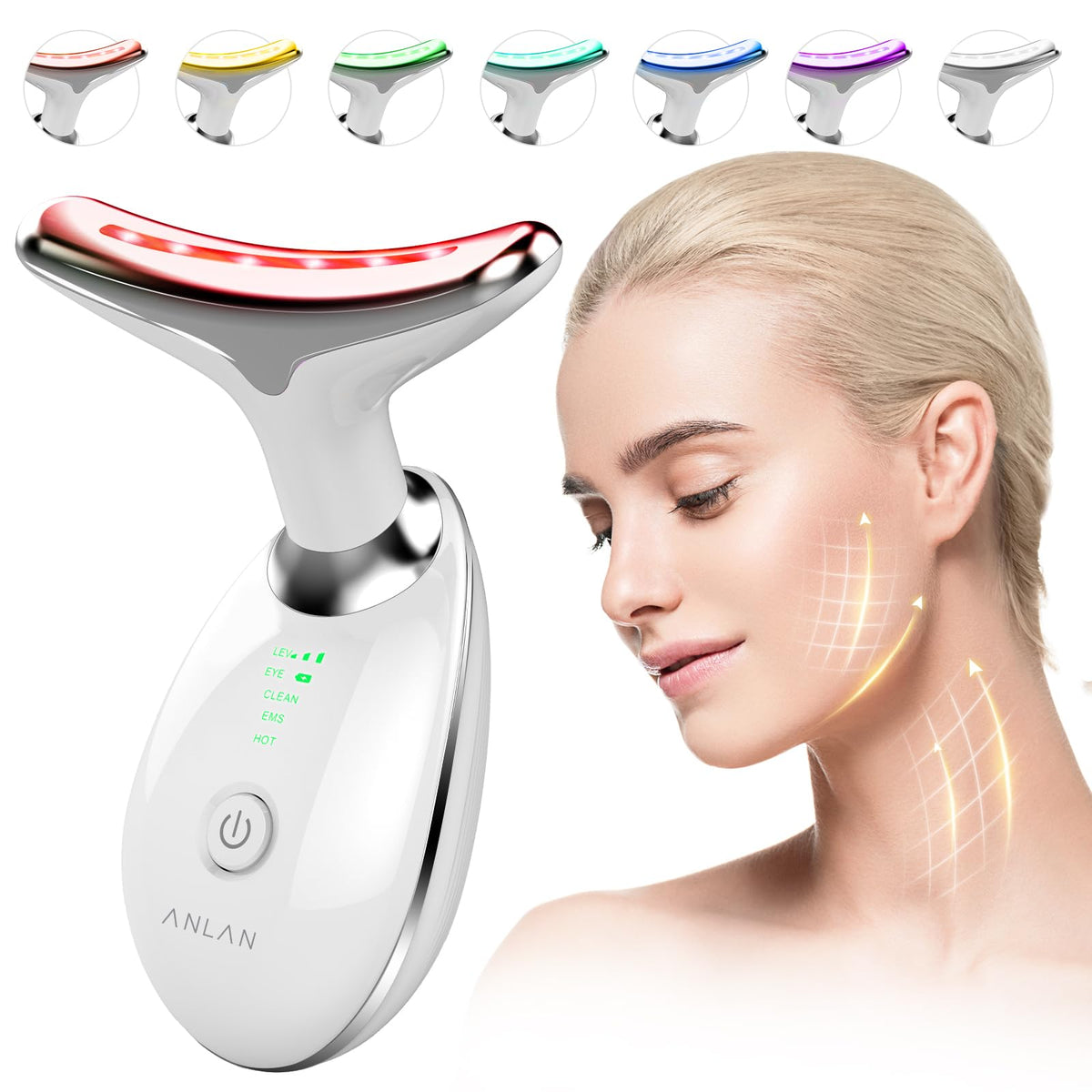 ANLAN Red Light Therapy Face Massager, Skin Face Lift Device with 7 Colors, 3 Modes Led Facial Sculptor for SkinTightening & Neck Lifting, 45Â°C EMS Massage Face Toning Firming Machine for Women