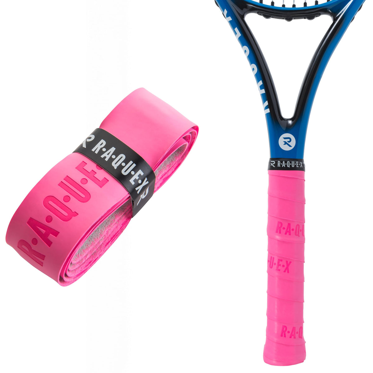 Raquex Enhance Replacement Racket Grip: Tennis Grip, Badminton, Squash Grip Tape, Padel, Pickleball. 14 Colours. Premium, Self-Adhesive Tennis Racquet Grip with Finishing Tape (Pink, 1 Grip)
