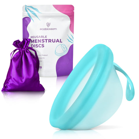 Ecoblossom Reusable Menstrual Disc - Menstrual Cup - Soft Period Disc for Women Designed with Flexible, Medical-Grade Silicone Period Cup (Small, Cyan)