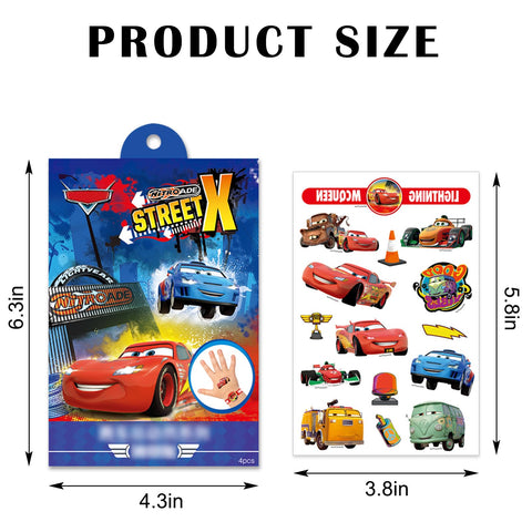 Car Temporary Tattoos Removable Fake Tattoos Lightning Race Cars Toys Birthday Party Favor Supplies Stickers for Kids Adult 4 Piece Set
