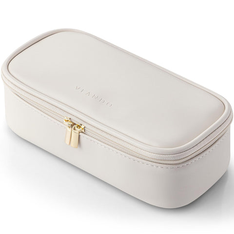 Vlando Travel Cosmetic Bag Small Make Up Bag Women Portable Cosmetic Bag Organiser Multifunctional Makeup Bag Women Made of Waterproof Leather, White, Modern