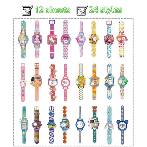 12 sheets 24 Styles Luminous Temporary Cartoon Watch Tattoos for Kids, Children's Waterproof Long Lasting Fake Tattoos, Glow in the Dark Glitter Safety Birthday Party Supplies Gifts for Boy and Girl