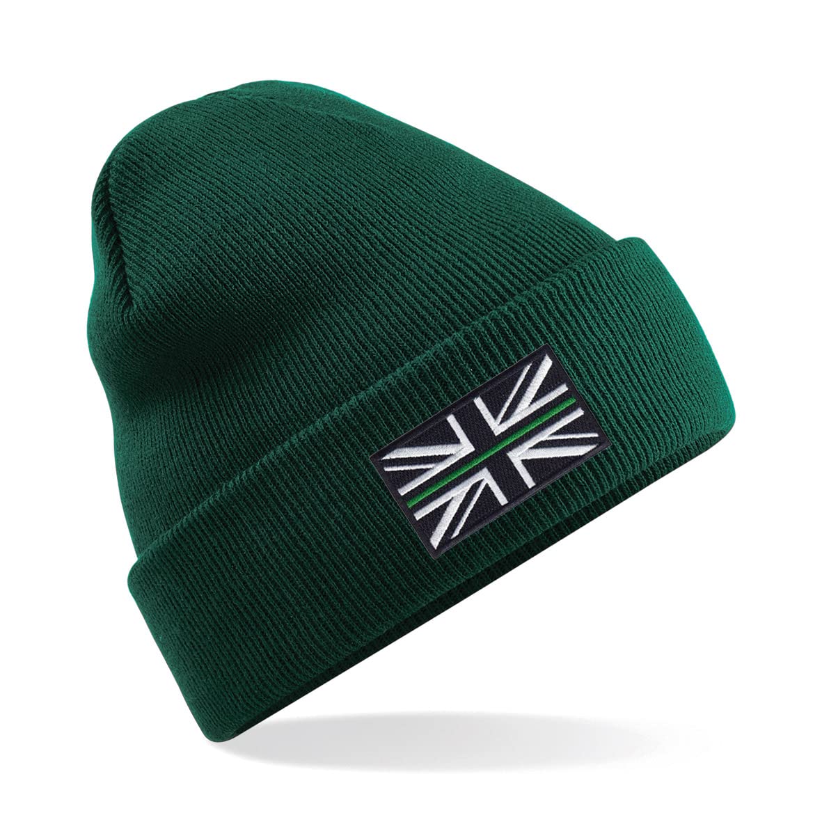 Ambulance Service Thin Green Line Union Jack Premium Embroidered Beanie Hat, Bob Hat Paramedic Emergency Services (Green)