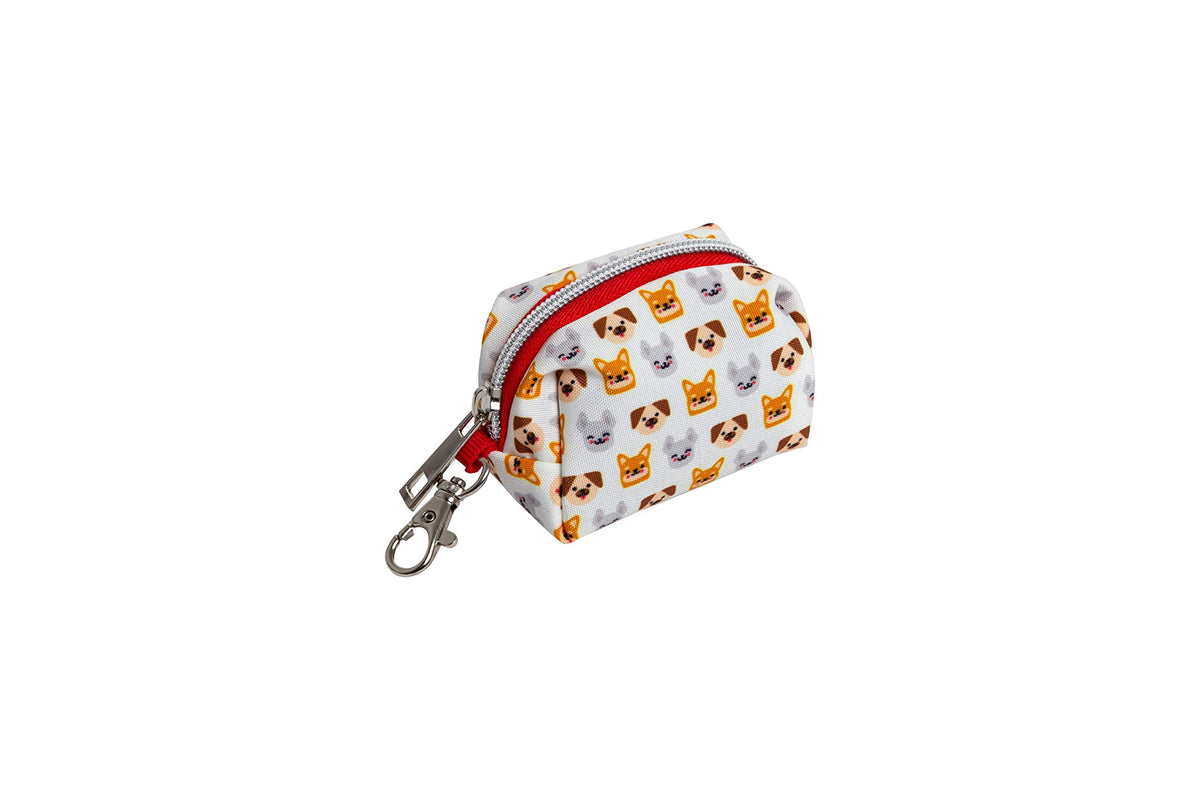 Pearhead Dog Faces Waste Bag Holder, Zipper Closure Dog Waste Bag Dispenser, Clip-On Leash Attachment
