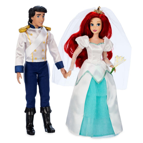 Disney Store Official Princess Wedding Doll Set (Ariel & Prince Eric) Princess Toys with Molded Details, Deluxe Wedding Costumes, Scenic Display Packaging and Accessories - Set of 2