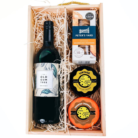 Cheese and Wine Gift Set | Red Wine Shiraz Pairs Perfectly With 2 Truckles and Crackers Hamper