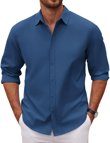 COOFANDY Mens Casual Long Sleeve Button Down Slim Fit Dress Shirts Lightweight Athletic Fitted Classic Tops Navy