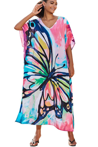 YouKD Women's Summer Bohemian Kaftan Plus Size Robe Beach Coverup Dress One Size Bathrobes V-Neck