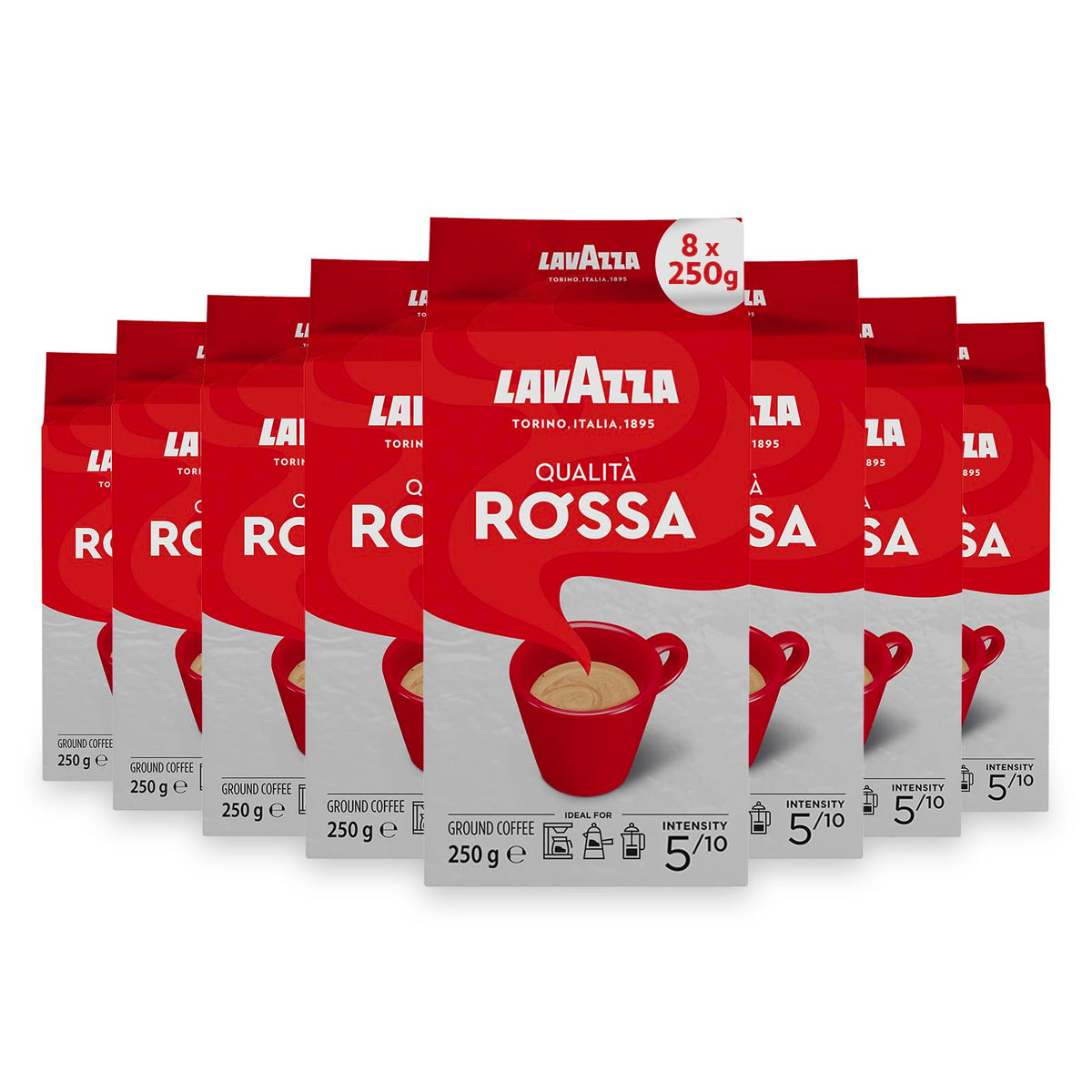 Lavazza QualitÃ  Rossa Ground Coffee, Medium Roast, 250 g Each, 8-Pack