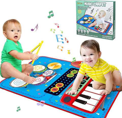 Baby Toys for 1 Year Old Boys & Girls, 2 in 1 Musical Toys, Toddler Piano & Drum Mat with 2 Sticks, Learning Floor Blanket, Birthday Gifts for 1 2 3 Year Old Boys & Girls