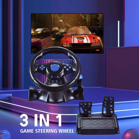 Steering Wheel for pc, 3 in 1 Game Racing Wheel with Pedals 180ÃƒÆ’Ã†â€™ÃƒÂ¢Ã¢â€šÂ¬Ã…Â¡ÃƒÆ’Ã¢â‚¬Å¡Ãƒâ€šÃ‚Â° Competition Racing Steering Wheel Dual Vibration Effect, with USB Port, Gear System, for PS3, for PS2