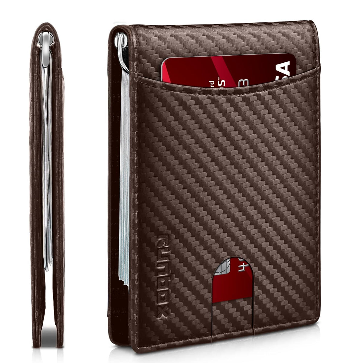 RUNBOX Genuine Leather Slim Wallet for Men RFID Blocking Bifold Minimalist Front Pocket Mens Wallet with Money Clip Thin Gift Box