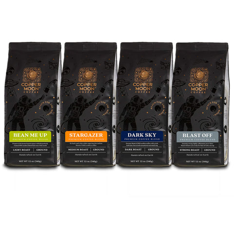 Copper Moon Ground Coffee, Light, Medium & Dark Roast, Out of This World Variety Pack, 12 Oz (Pack of 4)