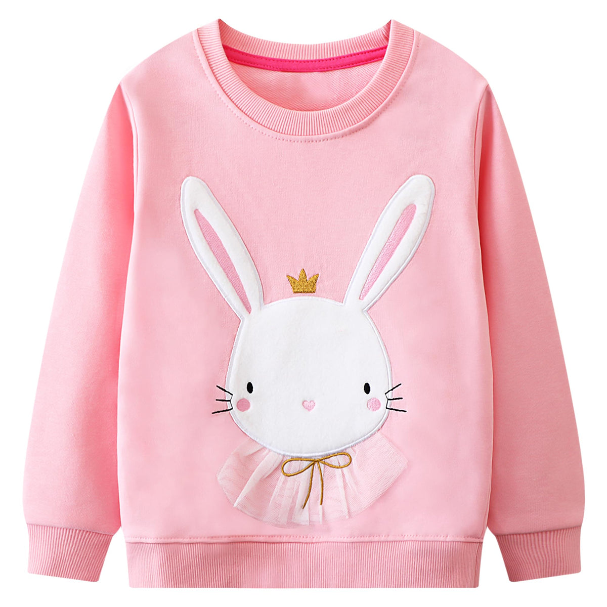 FILOWA Girls' Hoodie Horse Unicorn Rainbow Bunny Cartoon T-Shirt Long Sleeve Cotton Colourful Round Neck Casual Top Sweater for Infant Girl 2-7 Years, bunny, 6-7 aÃ±os