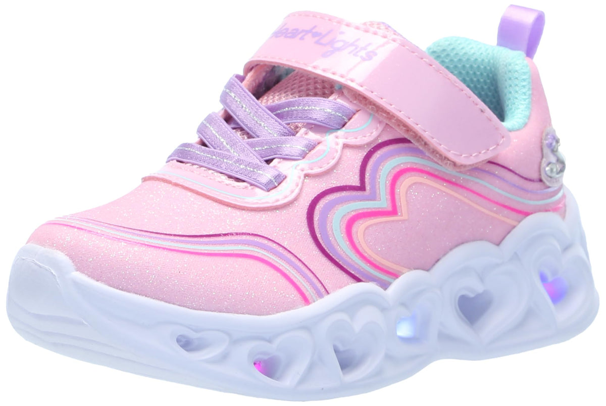 Skechers Kids Lights-Retro Hearts Sneaker, Link Pink/Multi, 3 US Unisex Little Kid