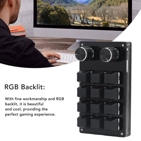 Naroote Gaming Keypad Programmable Keypad Keyboard Knob Macro Keypad,Mechanical Gaming Keypad 12 Keys 2 Knobs Small OSU Gaming Keyboard DIY Programmable Keyboard with USB Cable