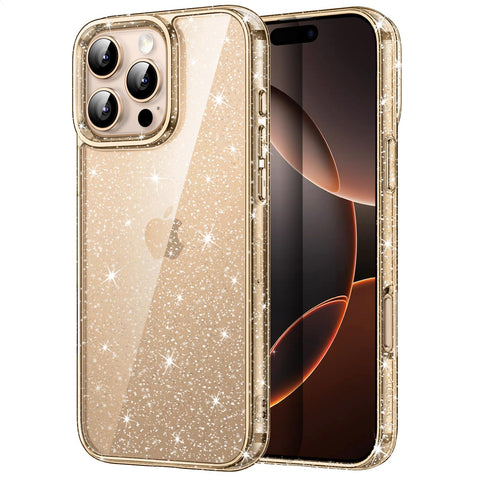 JETech Glitter Case for iPhone 16 Pro Max 6.9-Inch, Bling Sparkle Shockproof Phone Bumper Cover, Cute Sparkly for Women and Girls (Desert Titanium)