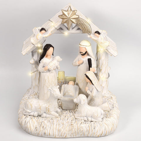 EBINGMIMA Nativity Set with LED Lights, Nativity Sets for Christmas Indoor, Resin Nativity Scene Indoor with Manger, Christmas Nativity Sets & Figures for Table Chrismas Indoor Decoration