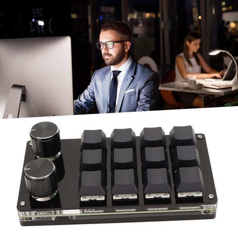 VBESTLIFE One Handed Macro Mechanical Keyboard, 12Keys USB Programmable Keyboard with 2 Knob, RGB Multifunctional Mechanical Gaming Keypad, Blue Switch