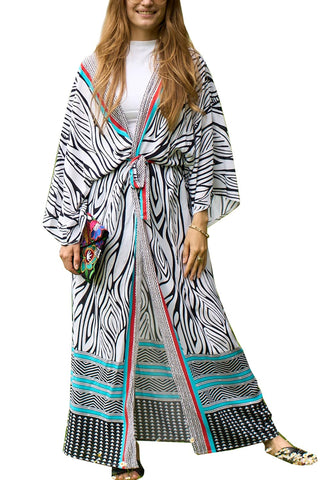YouKD Women's Summer Cardigan Maxi Boho Dress Beach Coverup Robe Long Kimono Dress One Size Bathrobes