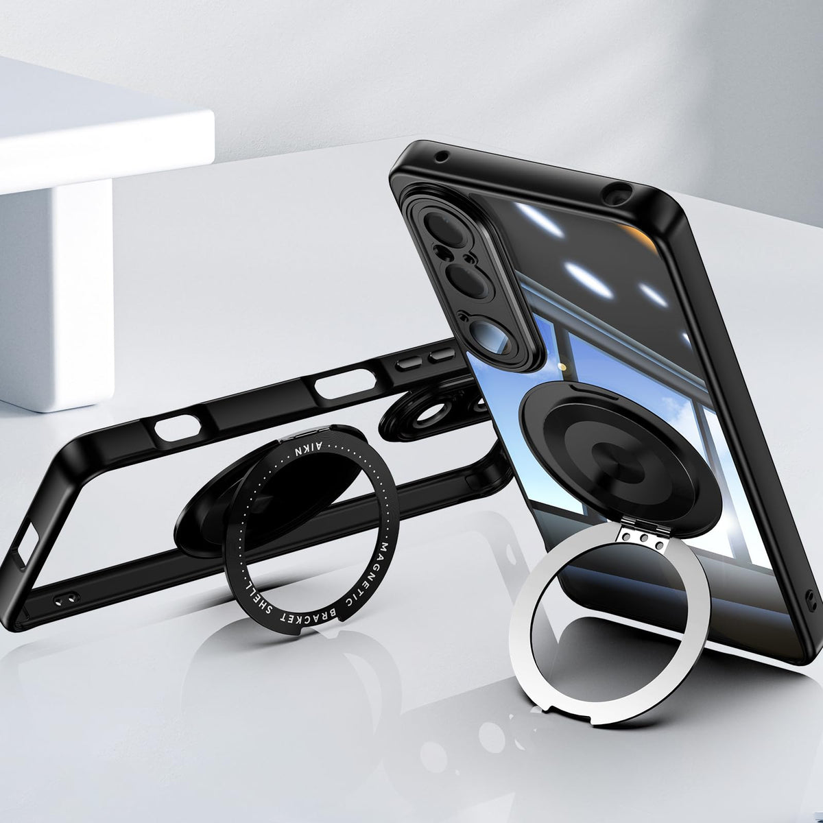 ZQYFCDZ Case for Sony Xperia 1 VI with lens protection shock absorbing TPU material magnetic holder and 360° rotatable ring stand effective protection against shocks and scratches (Black)